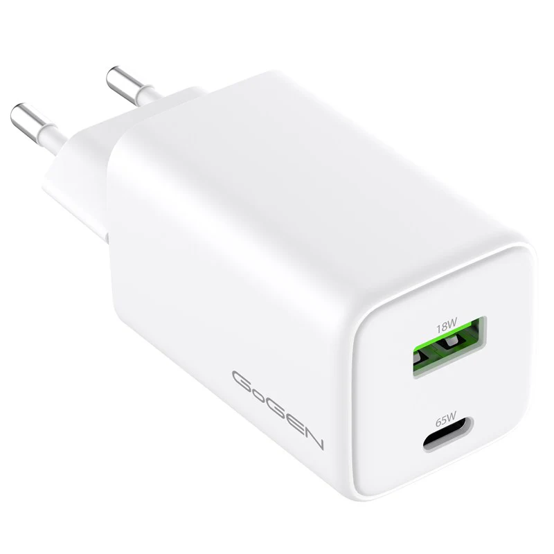 Мережевий зарядний пристрій GoGEN ACHPDQ265, 1x USB-C PD 65W + 1x USB-A 18W  (GOGACHPDQ265W01)